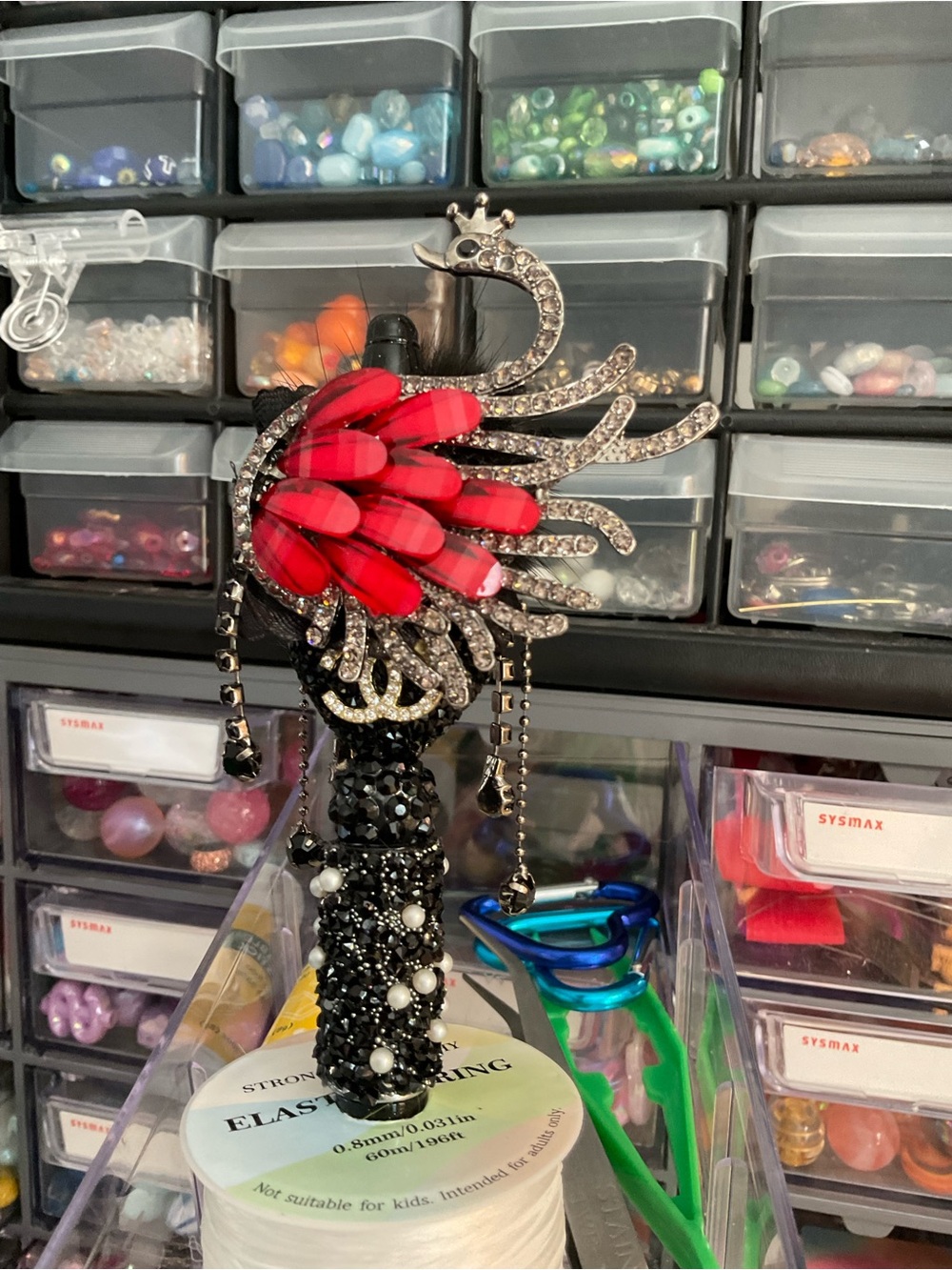 Designer-inspired Red & Black Swan Beaded Pen